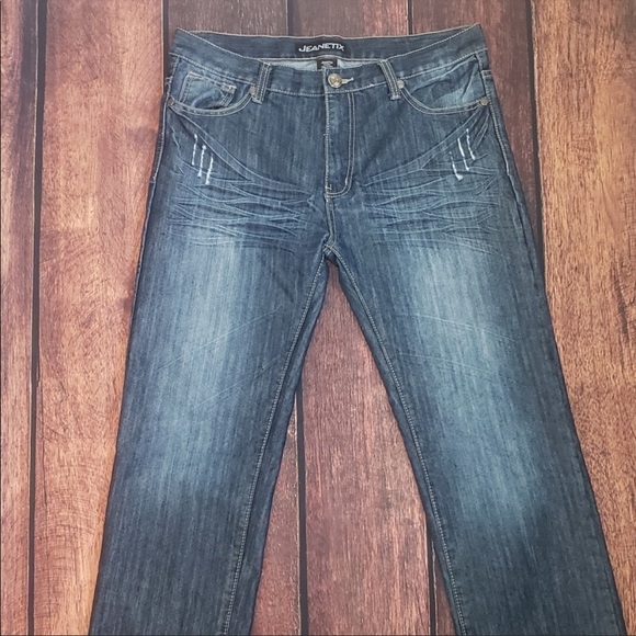 Mens blue distressed jeans straight slim - Picture 4 of 8